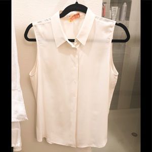 Equipment cream sleeveless button up